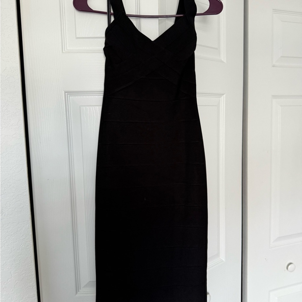 Herve Leger Black V-Neck Slip Midi Dress